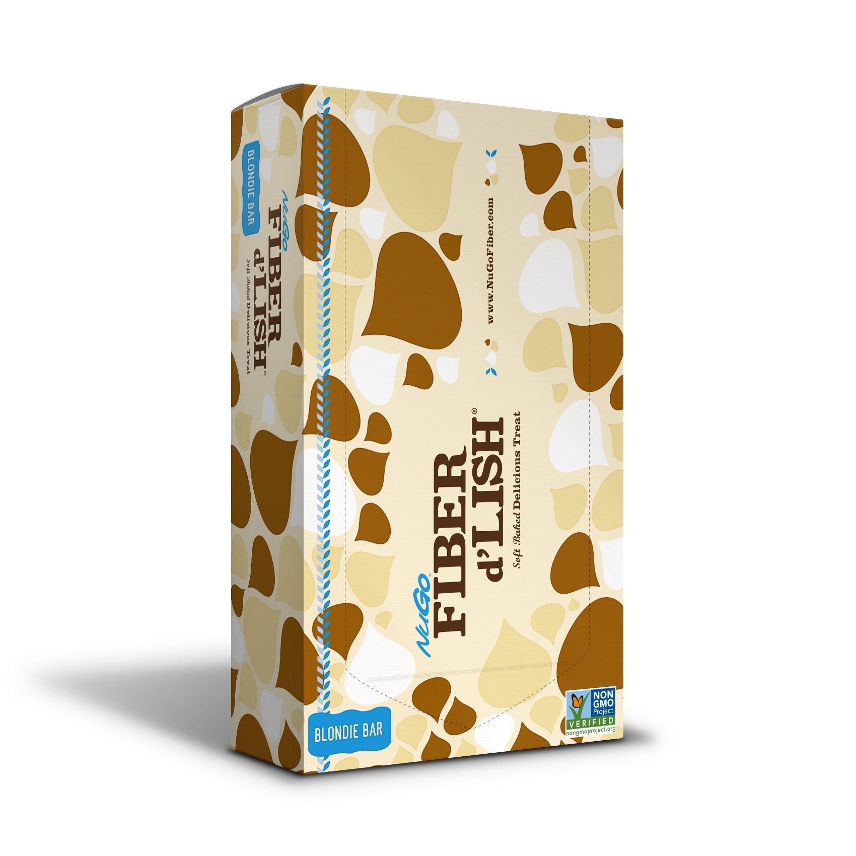 NuGo Fiber d'Lish Blondie bar front view shows chewy texture and 12g fiber