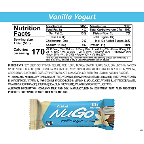 NuGo Original 11g protein label close-up emphasizing a satisfying, nutritious treat