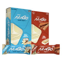 NuGo Original Vanilla Yogurt coating close-up showing creamy texture and protein boost for snacks