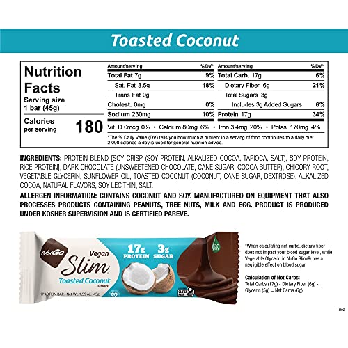 NuGo Slim toasted coconut bar wrapped packaging, convenient vegan treat