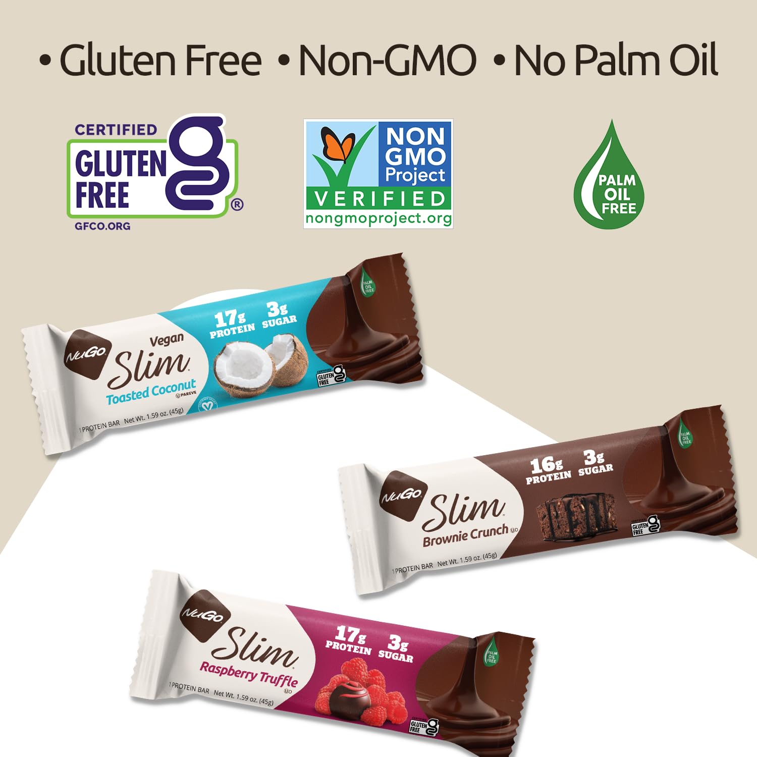 NuGo Slim Variety Pack front with 24 bars, gluten-free.