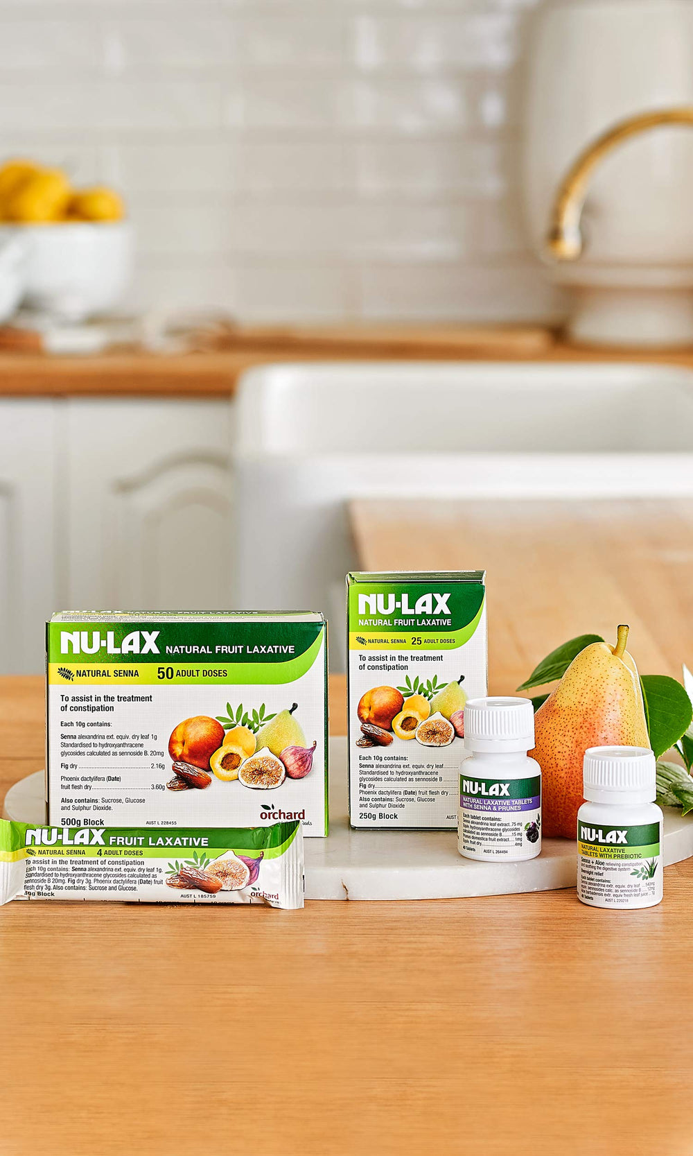 NULAX Fruit Laxative Block close-up of dried fruits highlights high-fiber ingredients for digestion.