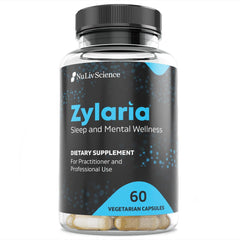 Nuliv Science Zylaria sleep bottle front view, promoting natural rest and balance