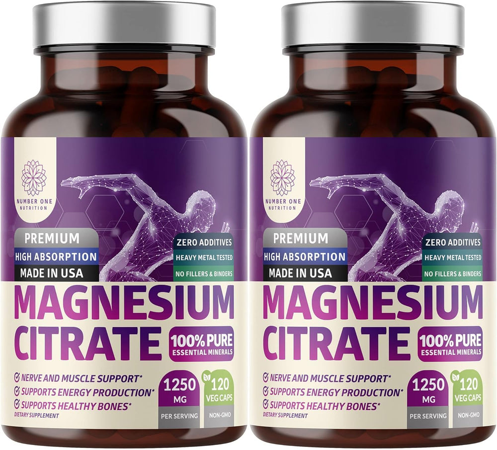 Number One Nutrition Magnesium Citrate bottle front with 1250mg serving for high absorption