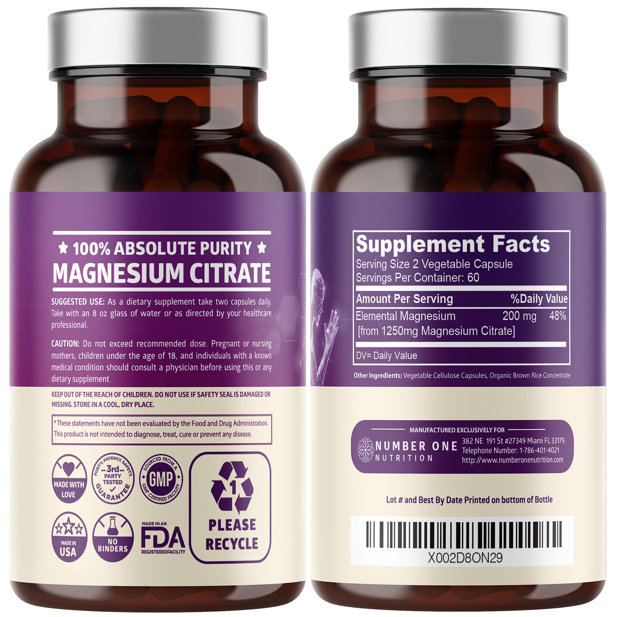 Number One Nutrition Magnesium Citrate capsules daily use offers easy supplementation