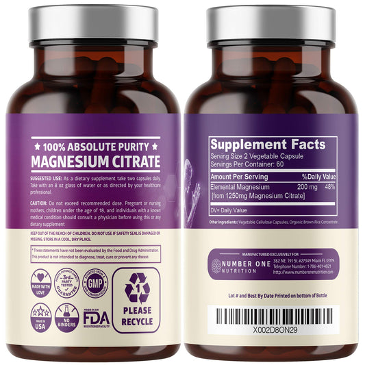Number One Nutrition Magnesium Citrate capsules daily use offers easy supplementation