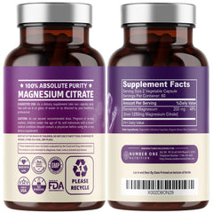 Number One Nutrition Magnesium Citrate capsules daily use offers easy supplementation