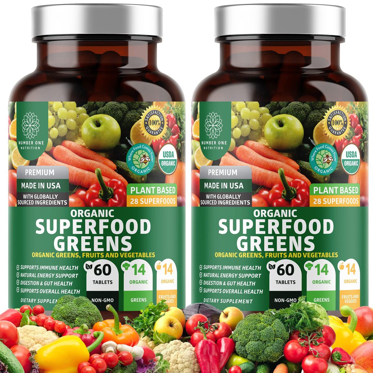 Number One Nutrition N1N Green Superfood 2-pack bottle front for daily energy