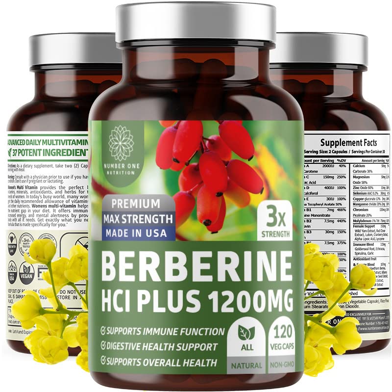 Number One Nutrition N1N Premium Berberine Plus bottle highlighting 1200mg potency for daily use