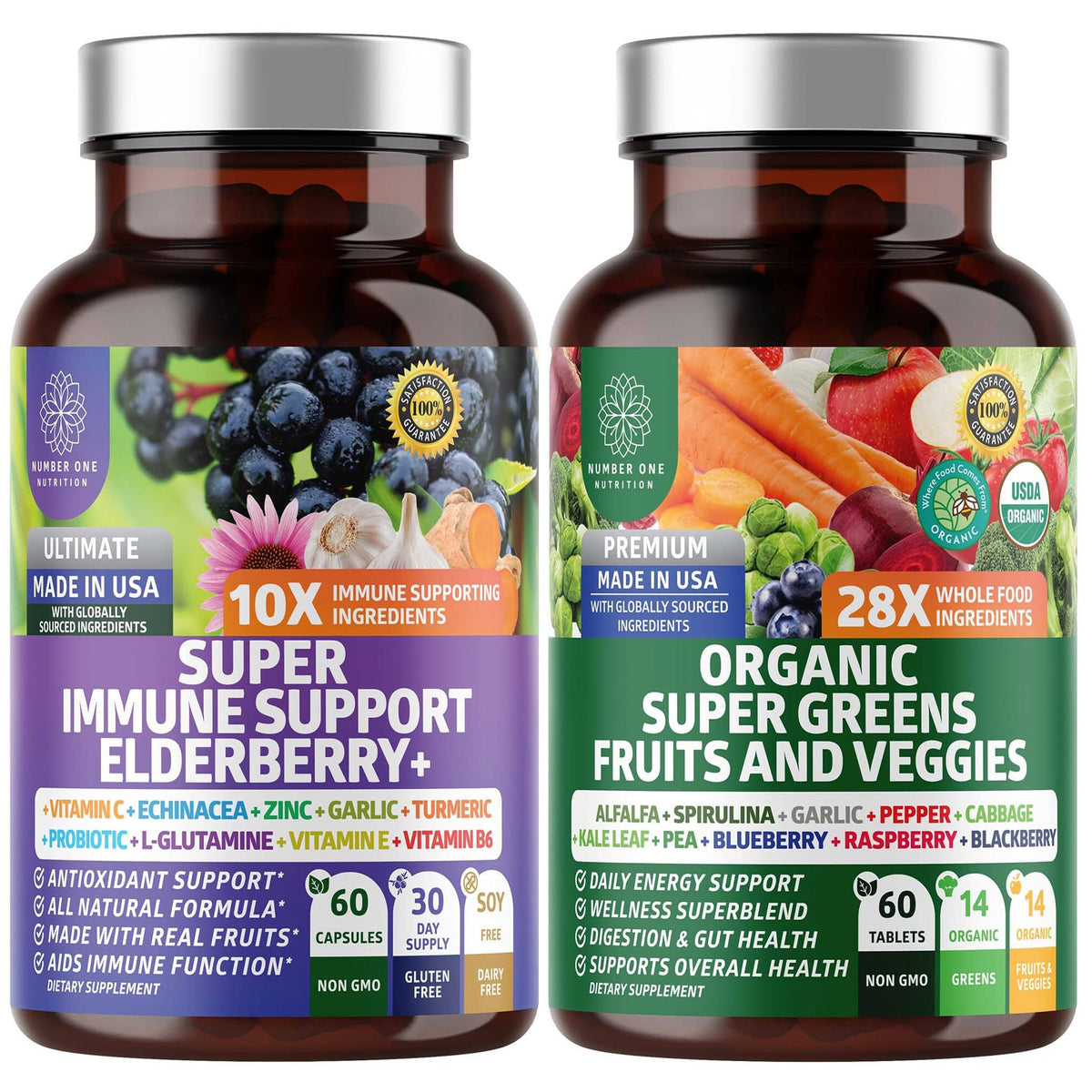 Number One Nutrition N1N Premium Organic Greens bottle illustrating daily wellness potential.