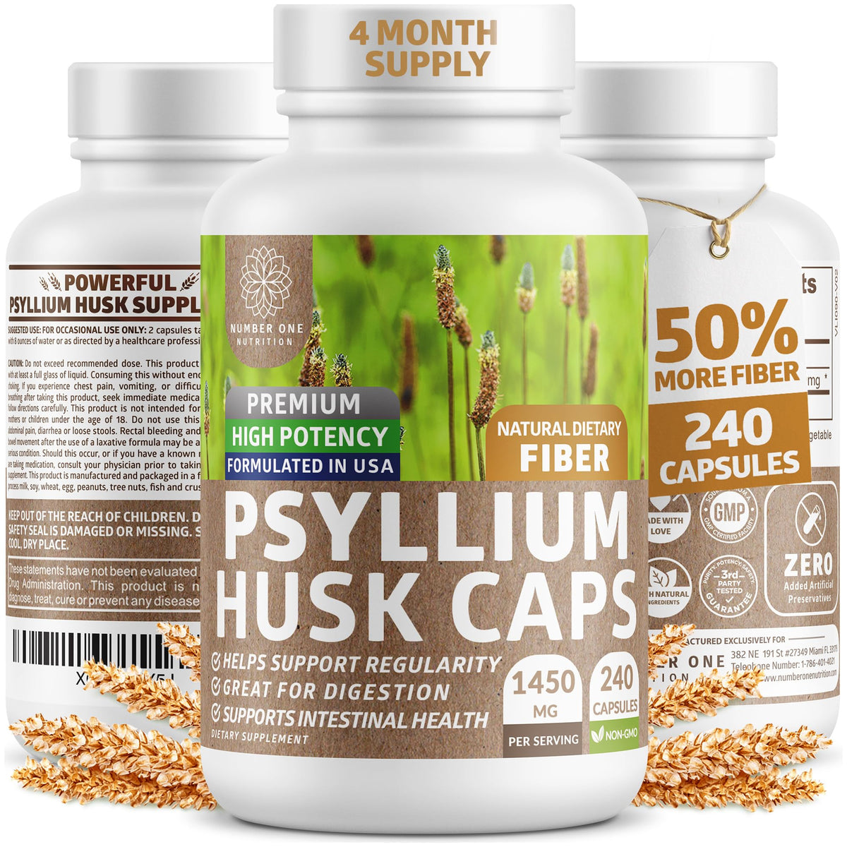 Number One Nutrition N1N psyllium husk capsules bottle supports daily digestive health