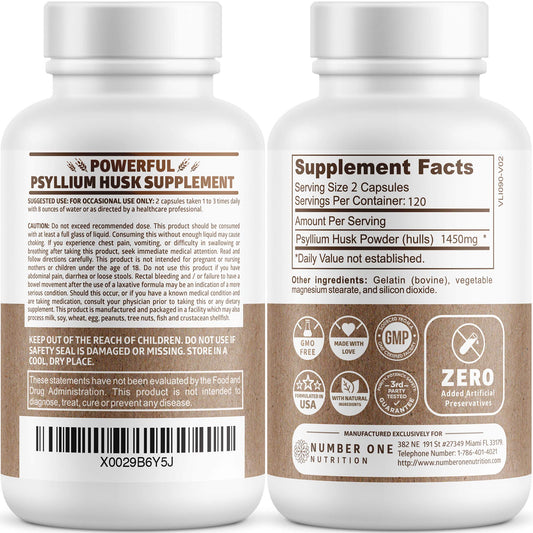 N1N psyllium capsules pack front for convenient high-potency fiber daily support