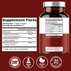 Number One Nutrition Premium D Mannose Cranberry Hibiscus capsules closeup demonstrates easy daily intake