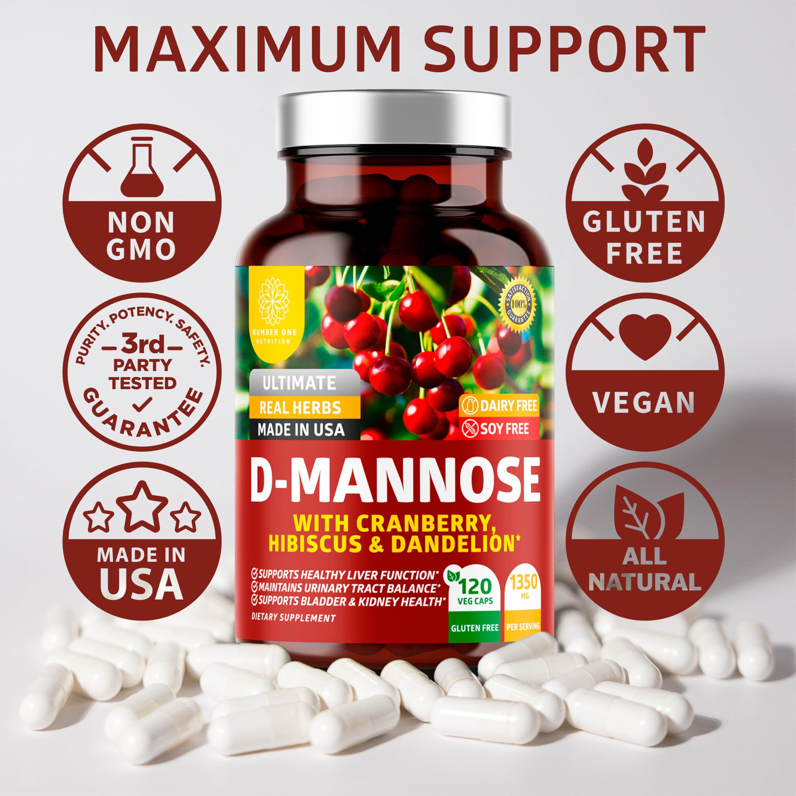 Number One Nutrition Premium D Mannose Cranberry Hibiscus lifestyle imagery suggests daily routines and wellness support