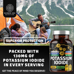 Number One Nutrition potassium iodide tablets inside bottle illustrate precise, pure formula.