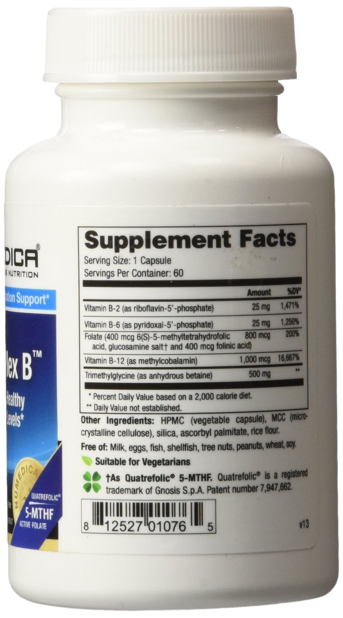 NuMedica Methyl-Plex B bottle label close-up; methylated B vitamins for easy absorption