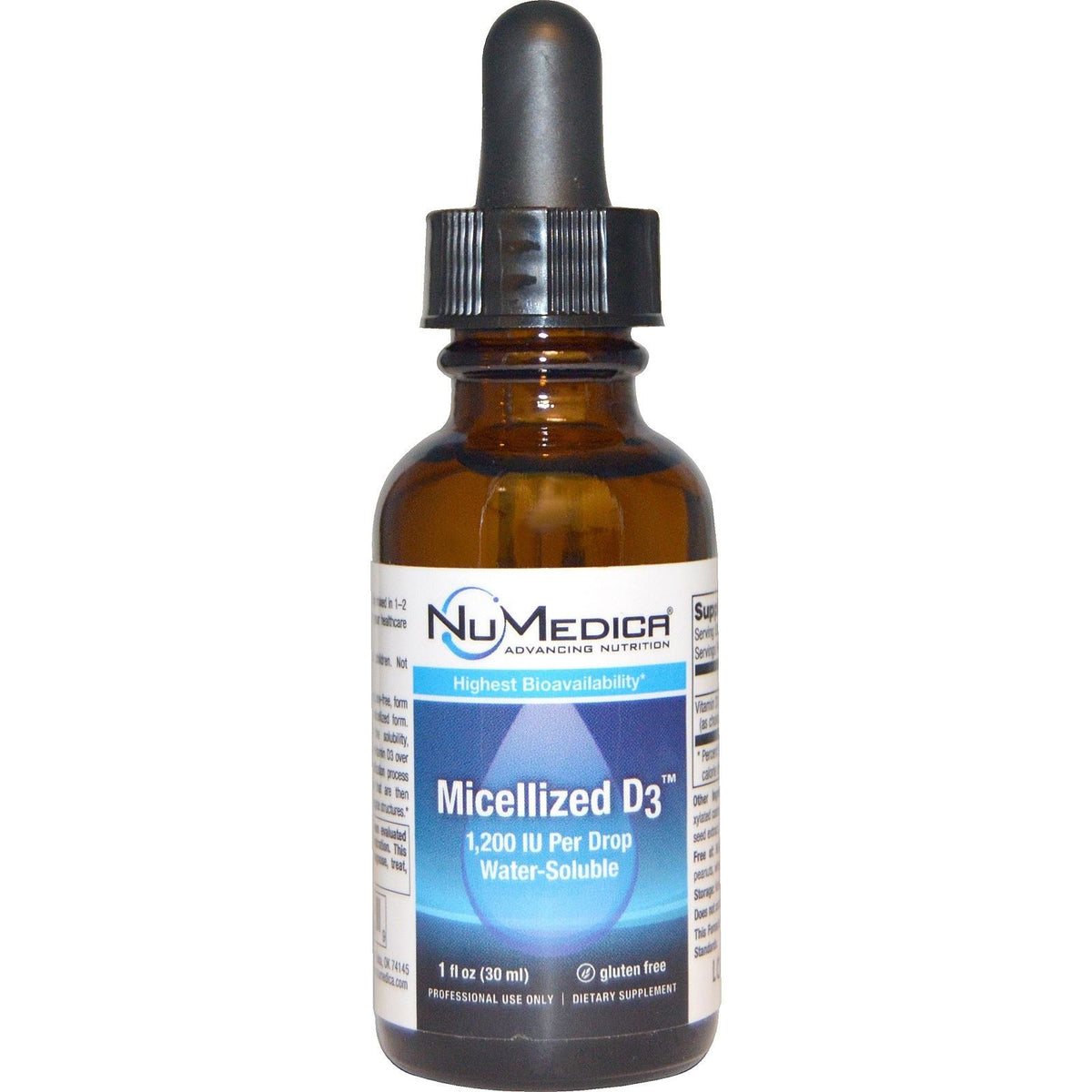 NuMedica Micellized D3 1200 bottle with smooth liquid for easy daily dosing.