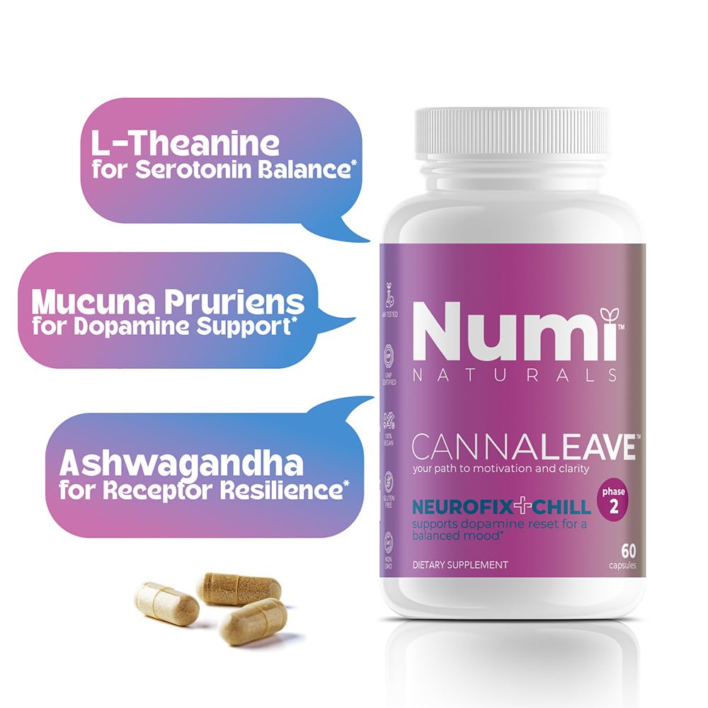 Numi Naturals Neurofix+Chill NSF-certified facility badge in the background.