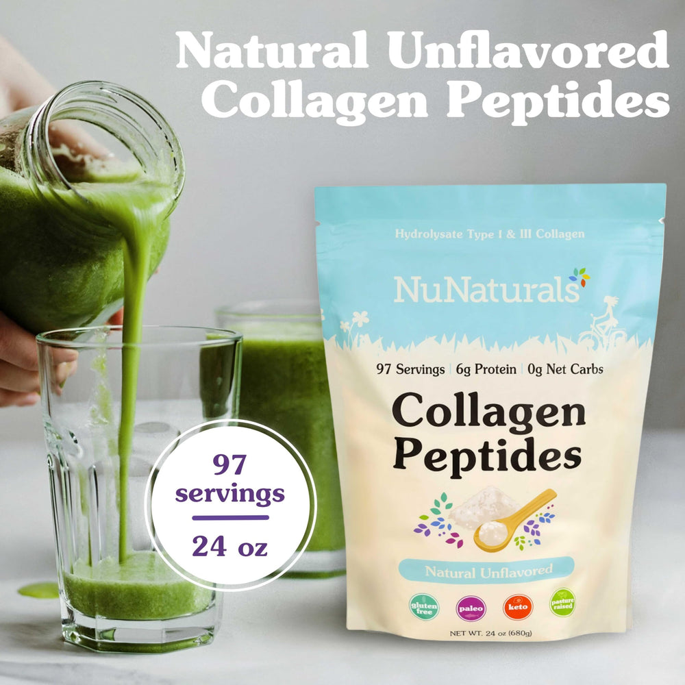Scoop and powder from Nunaturals Collagen Peptides for easy serving