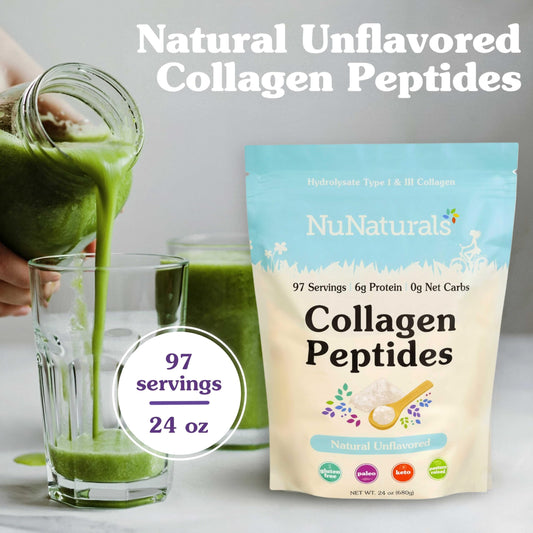 Scoop and powder from Nunaturals Collagen Peptides for easy serving