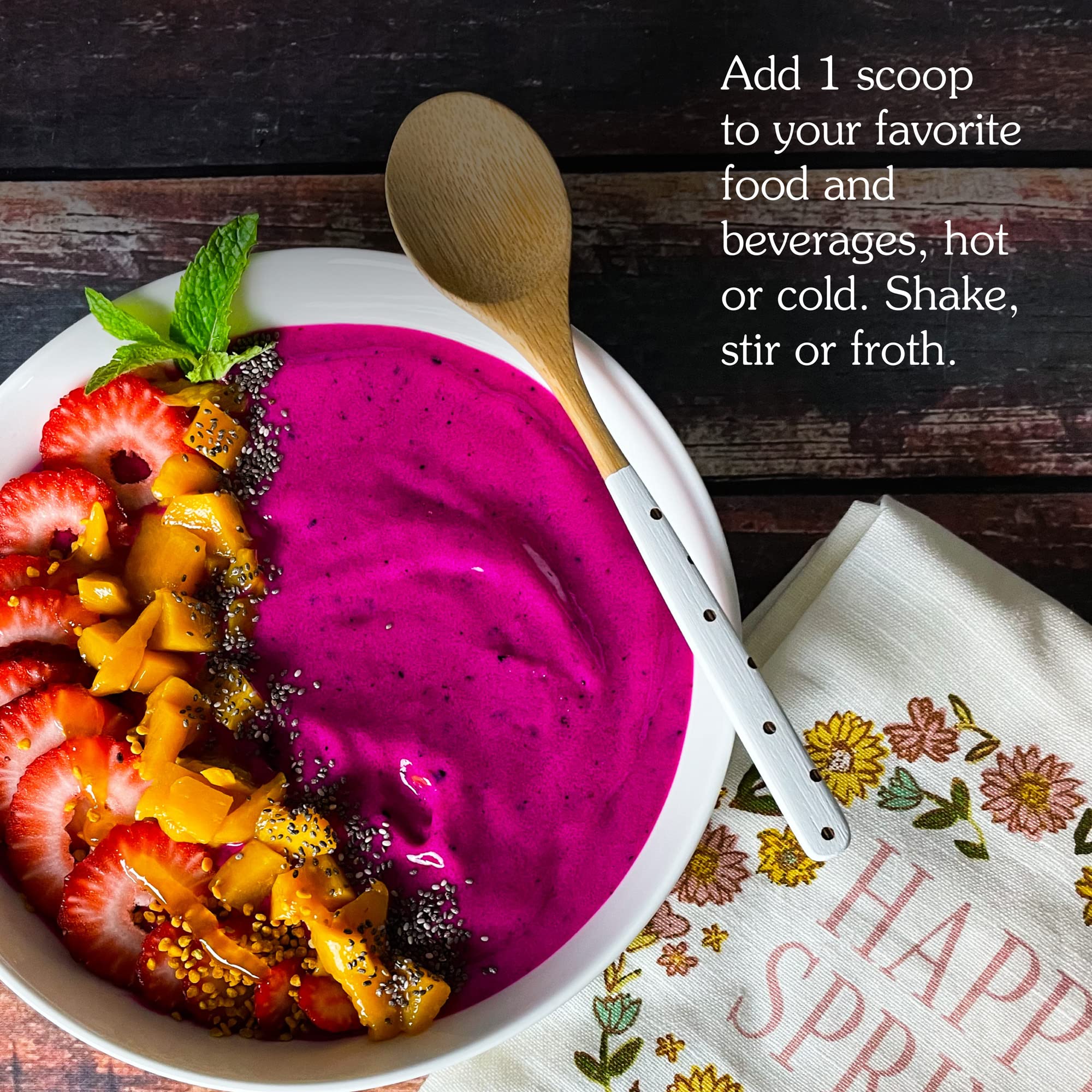 Nunaturals collagen peptides powder added to yogurt or soups.
