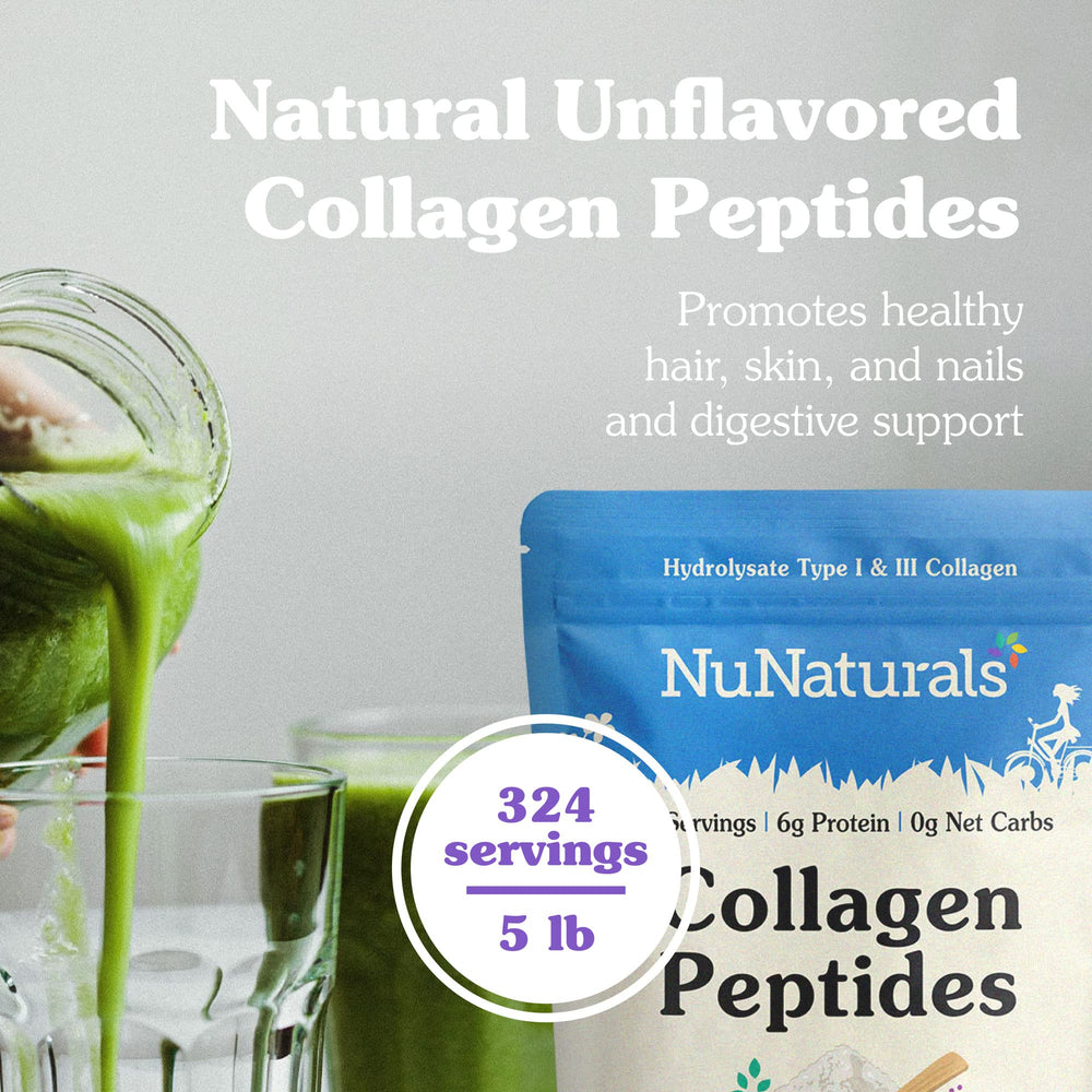 Nunaturals collagen peptides powder scoop for easy 1 tablespoon serving.