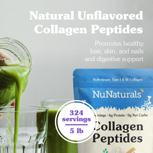 Nunaturals collagen peptides powder scoop for easy 1 tablespoon serving.