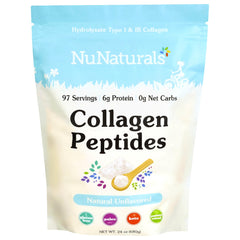 Nunaturals Collagen Peptides tub front showing Type I and III collagen supporting skin and hair