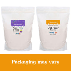 NuNaturals Oat Fiber Powder label shows vegan and Non-GMO verification.