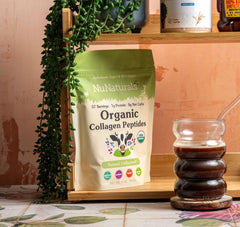 Nunaturals collagen peptides poured into tea for easy mixing