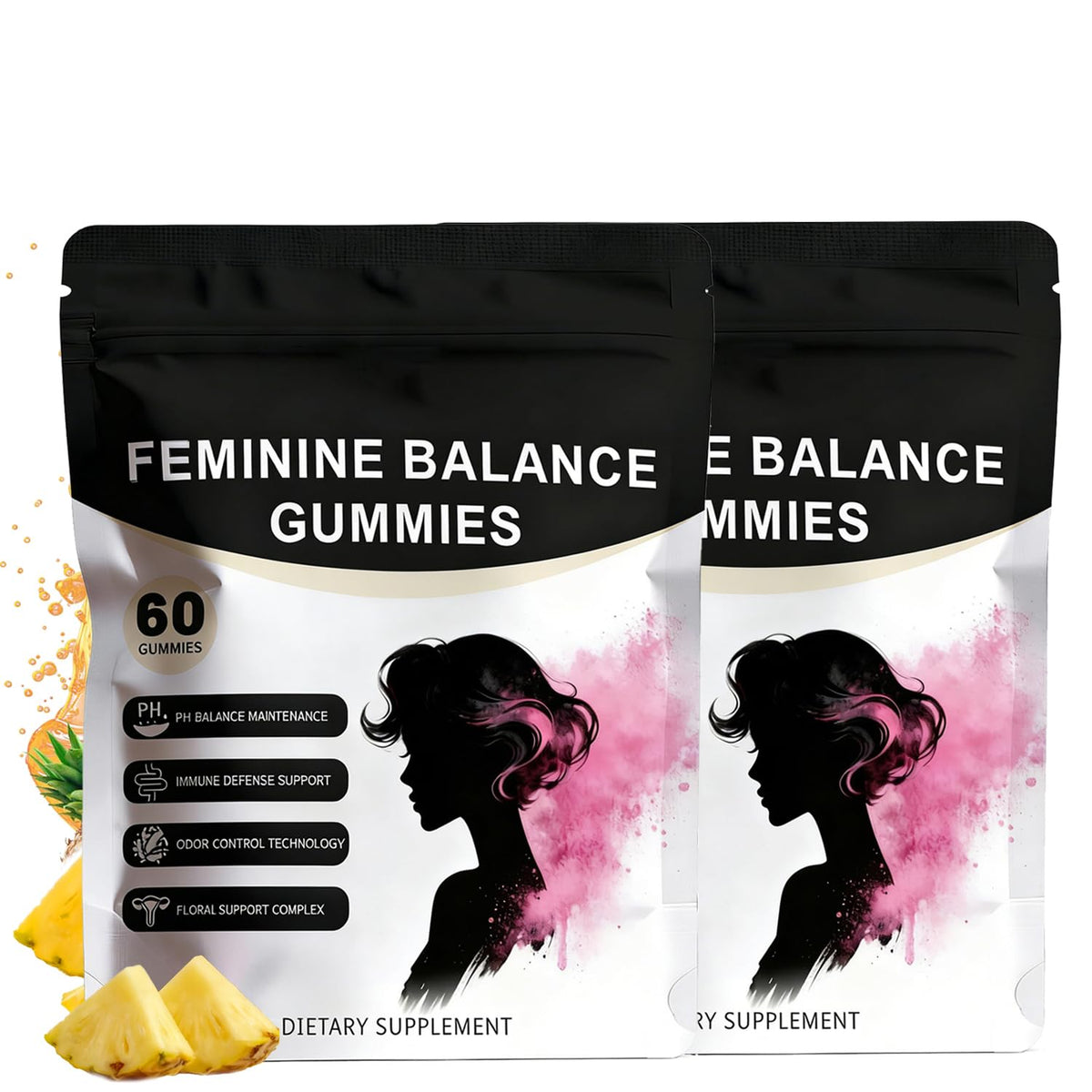Nuora Balance Pineapple Gummies bottle showing daily probiotic support for feminine wellness