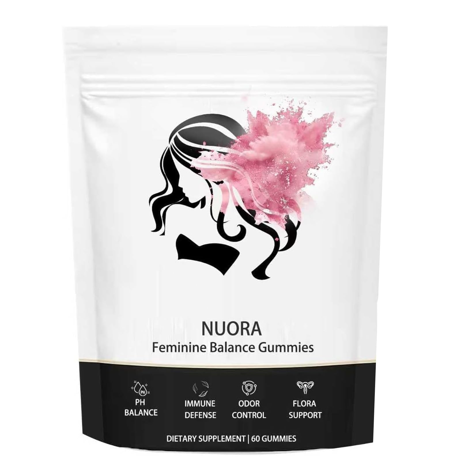 Nuora feminine balance gummies bottle with pineapple flavor for daily balance and freshness.