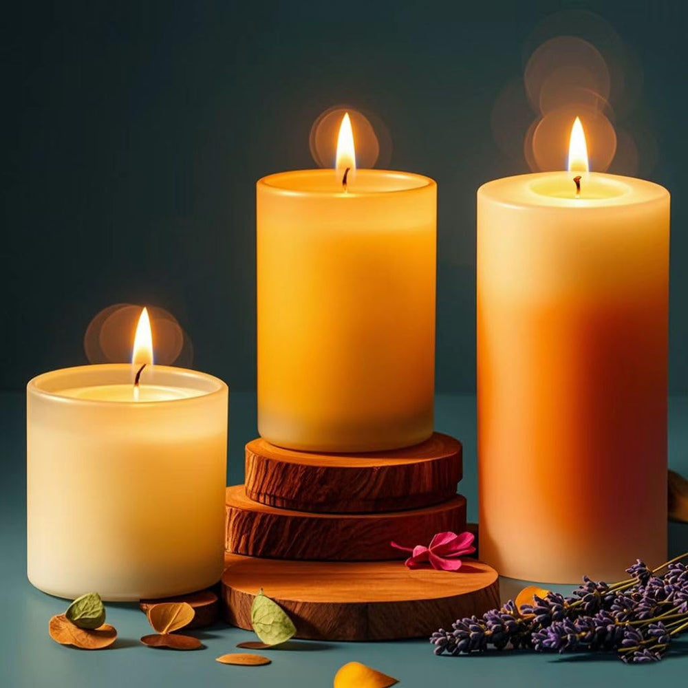 NUOREEL Vanilla Sky beeswax candle creates warm, cozy ambiance.
