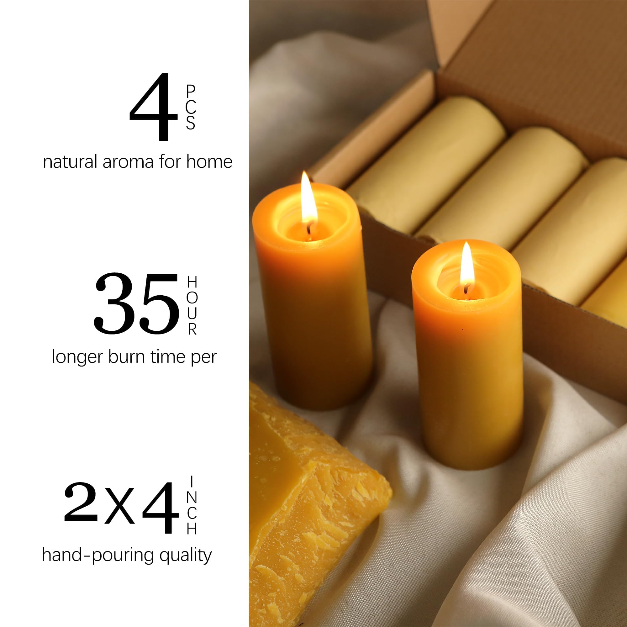 NUOREEL gold-hued beeswax pillar candles as elegant centerpiece decor