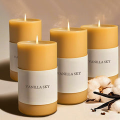 NUOREEL Vanilla Sky beeswax pillar candle fills room with warmth