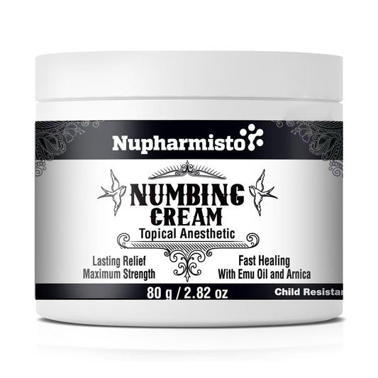 Nupharmisto numbing cream 80g jar for long-lasting relief.