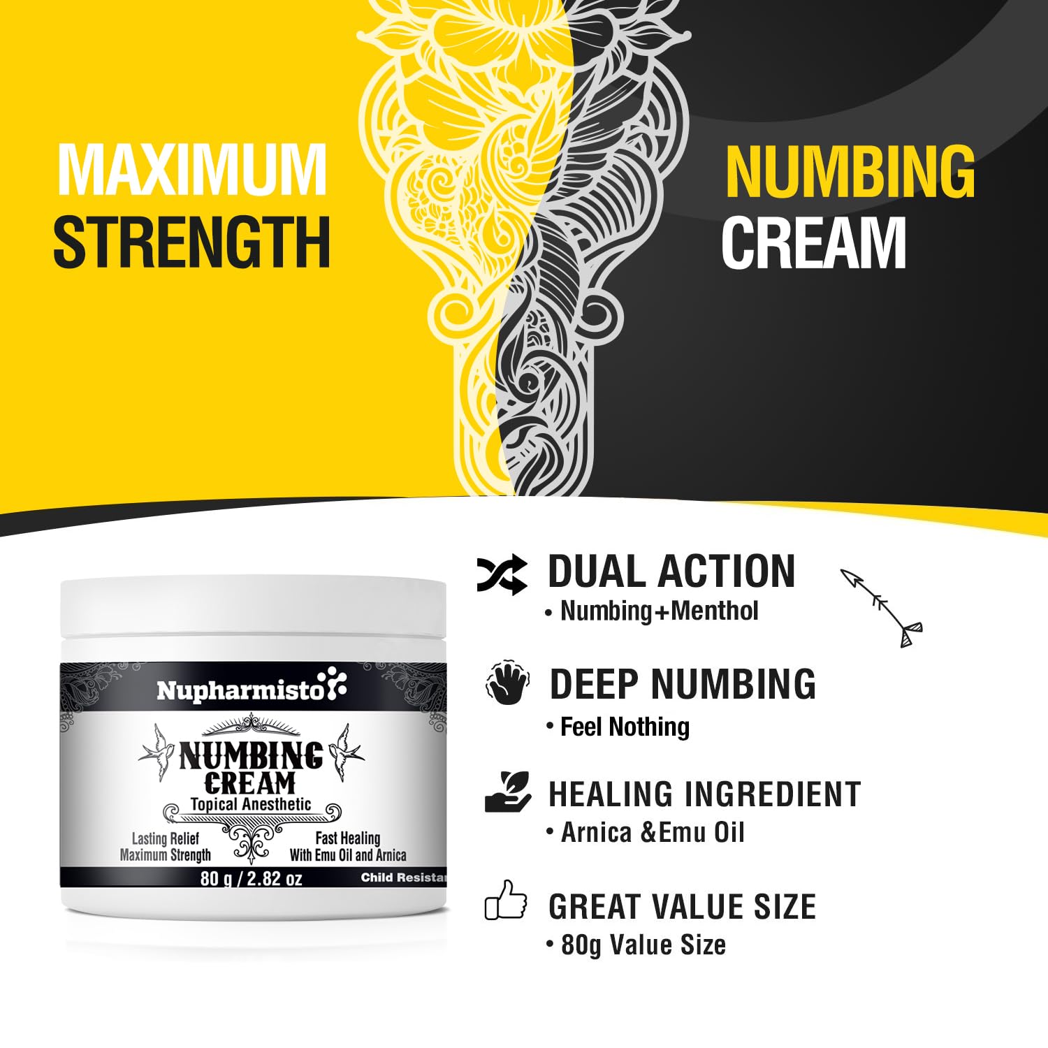 Nupharmisto numbing cream being applied for targeted relief.