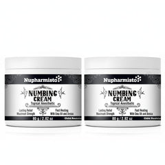 Nupharmisto numbing cream jar (160g) shows strong, long-lasting relief.