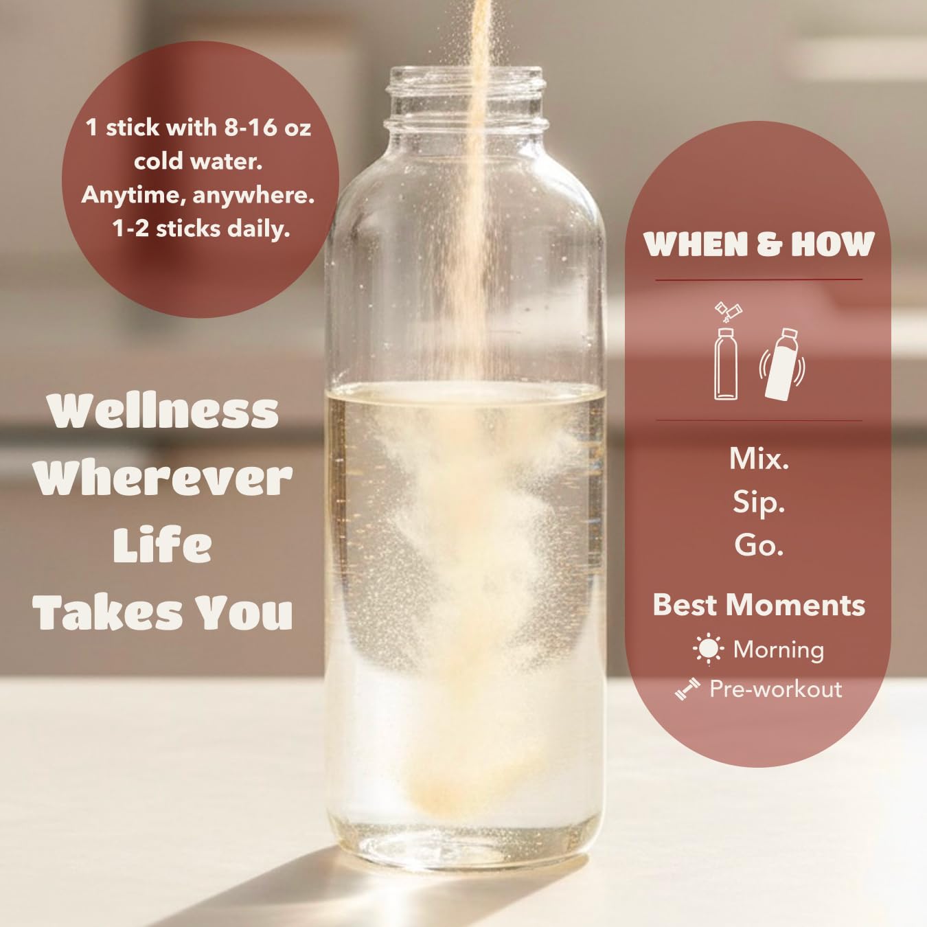 NUR Clear whey drink easily mixes with water without a shaker.