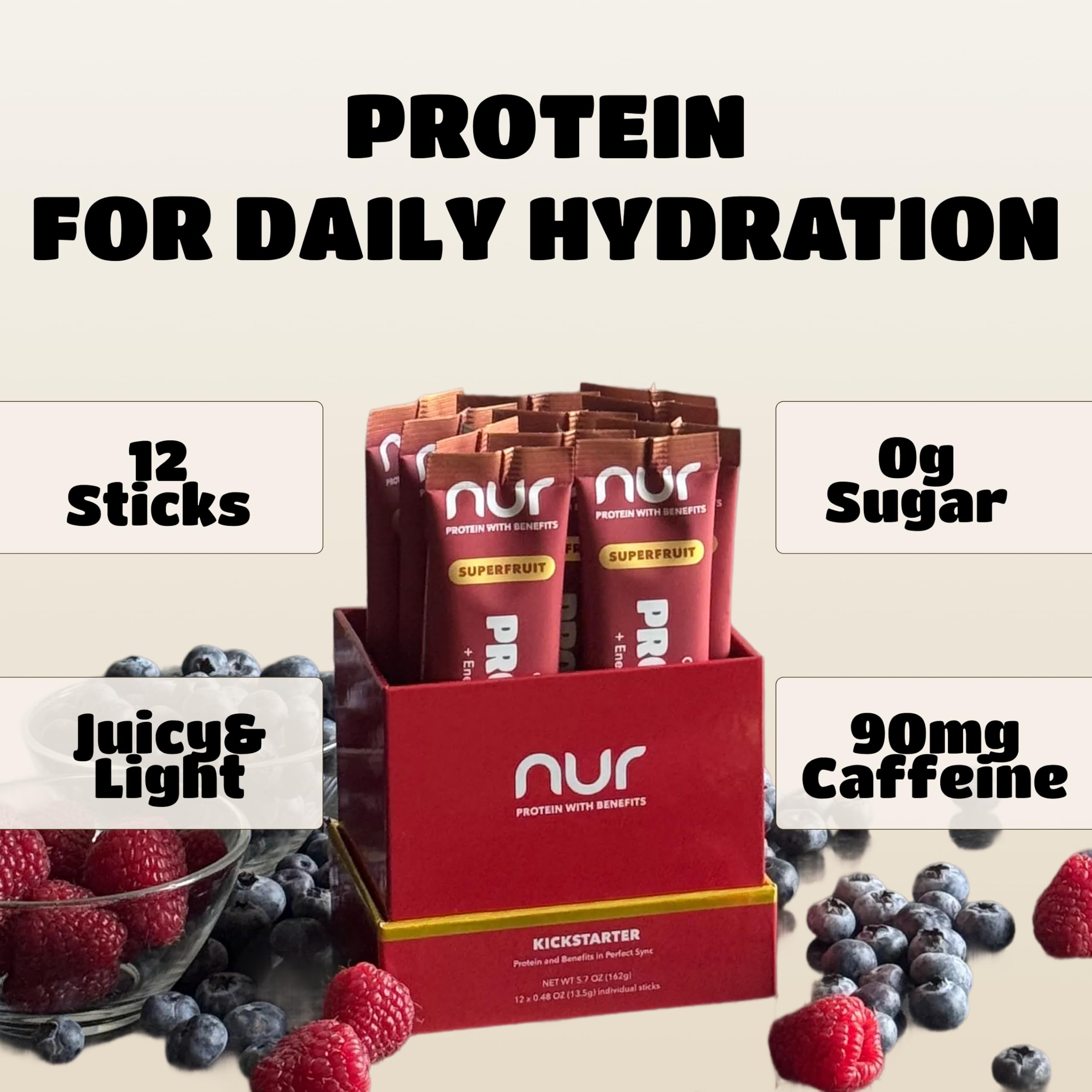 NUR fermented BLG protein per stick delivers 10g in a portable option.
