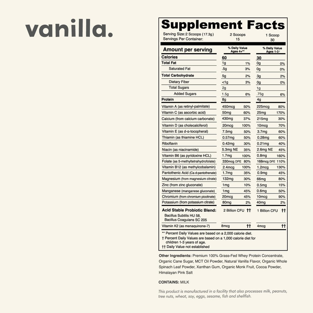 Spinach and probiotics spotlight Nurished Mighty Milk for everyday wellness.