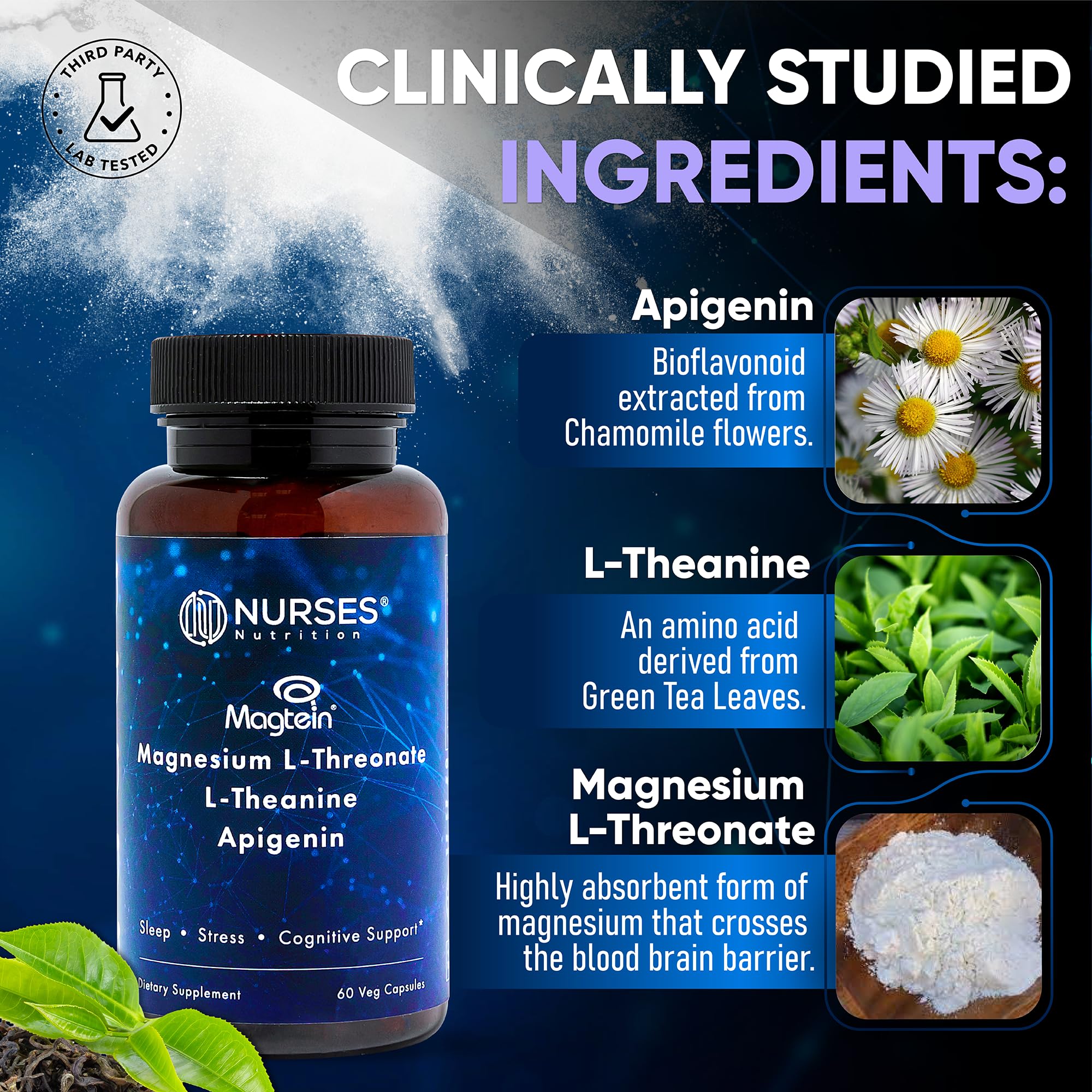 Nurses Nutrition L-Theanine capsules highlight calming support for evenings.