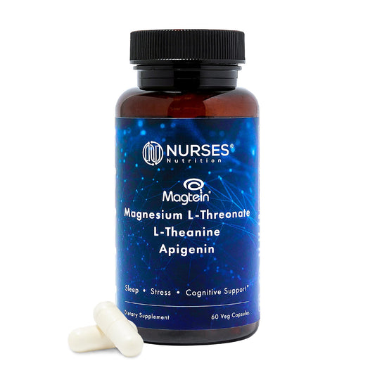 Nurses Nutrition Magnesium Sleep Stack bottle promotes restful nights and easy routines.