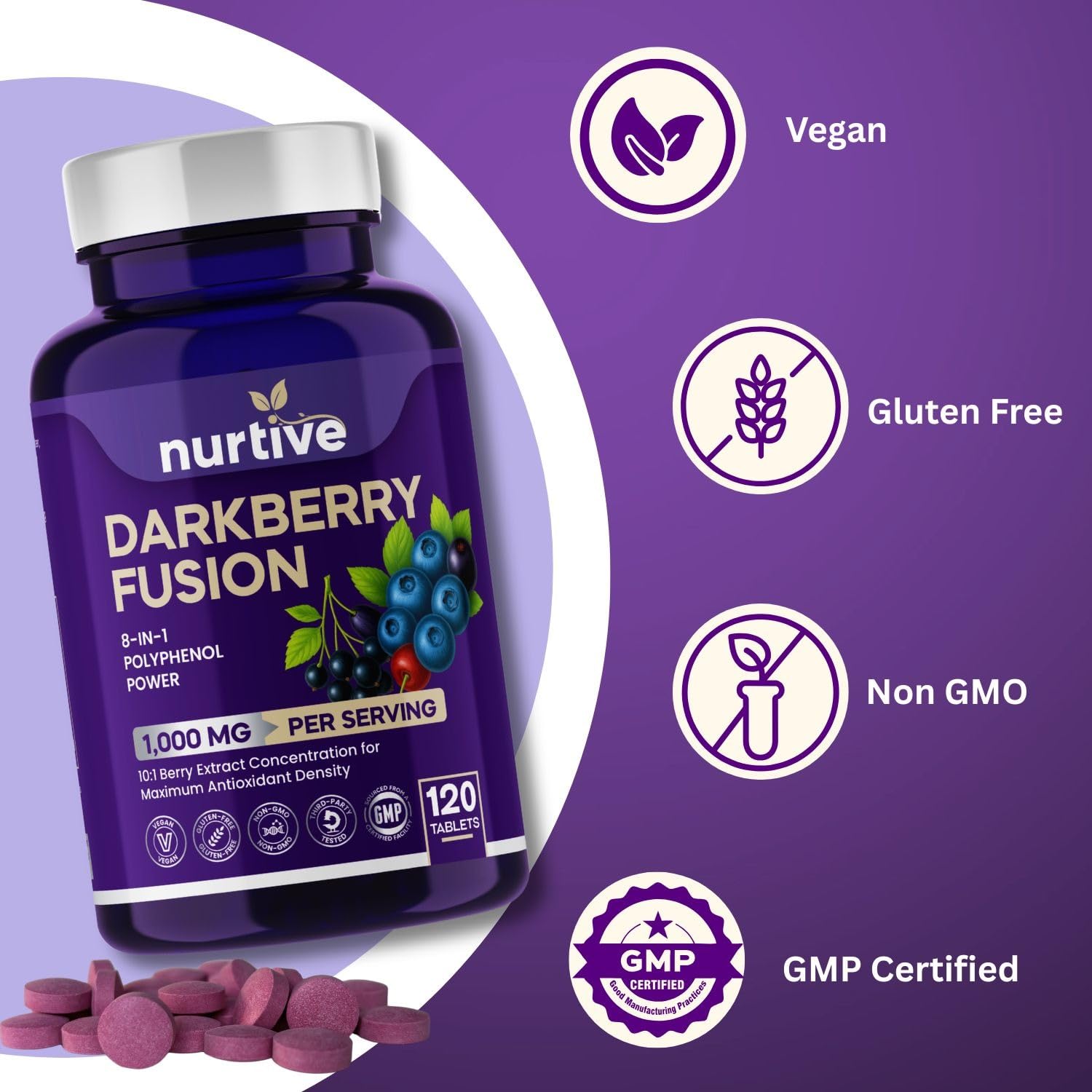 NURTIVE Darkberry Fusion 8-berry blend visual emphasizes polyphenols