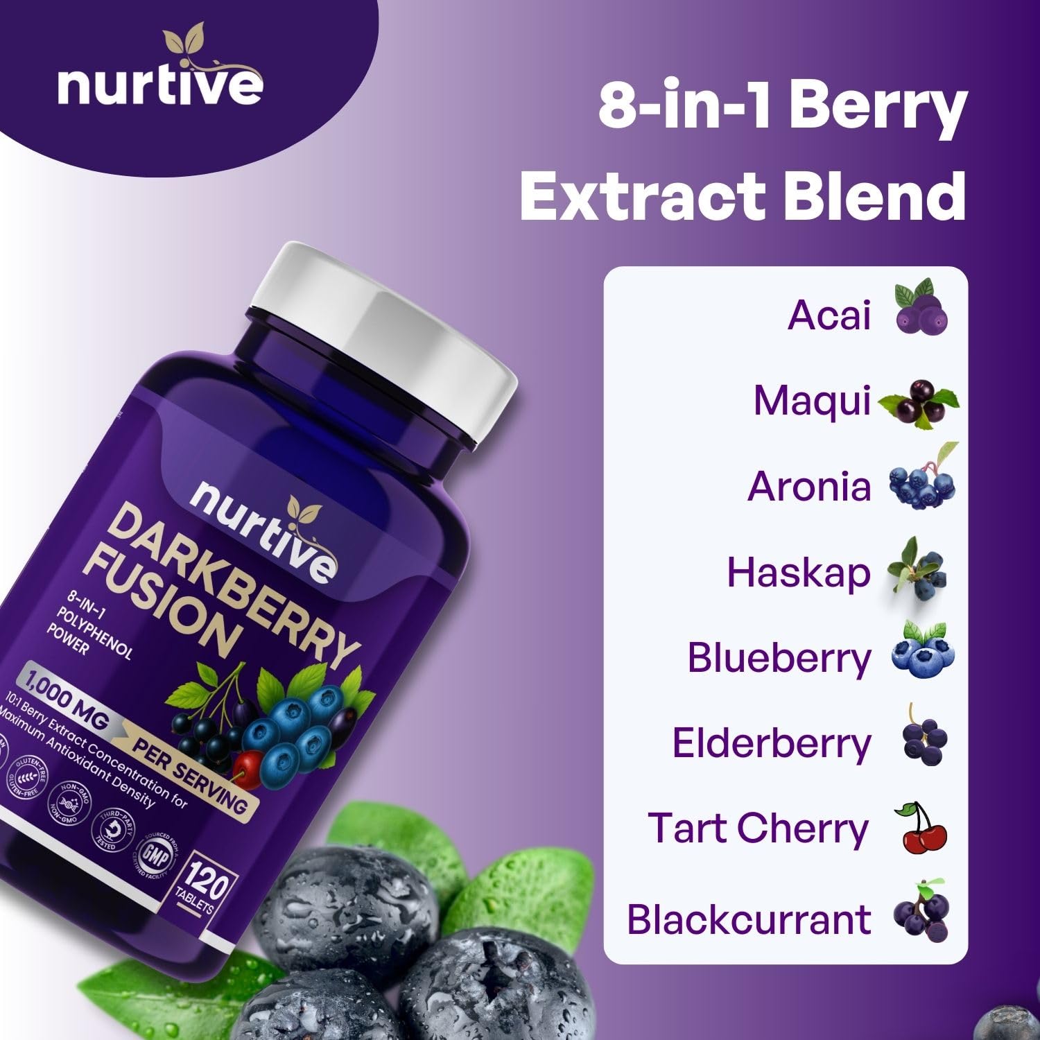 NURTIVE Darkberry Fusion with glass of water ready to take