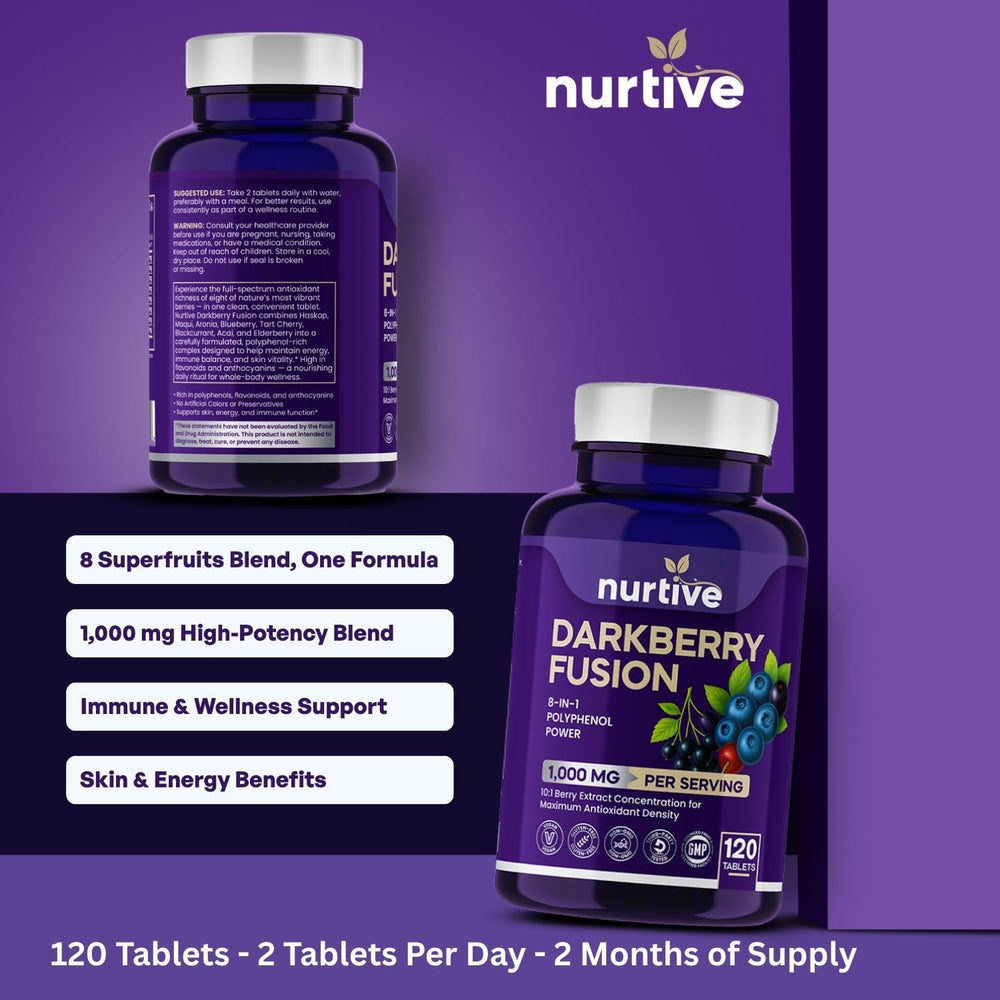 NURTIVE Darkberry Fusion ingredients label highlights eight superfruits