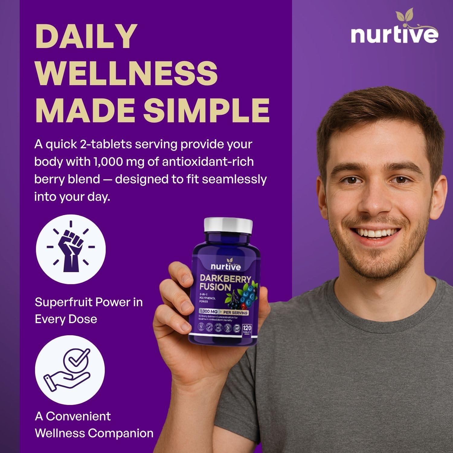 NURTIVE Darkberry Fusion tablets closeup reveals compact daily dose