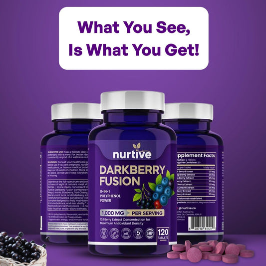 NURTIVE Darkberry Fusion tablets being poured for a simple daily routine