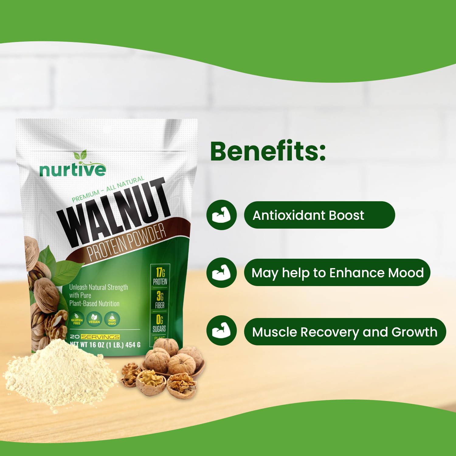 NURTIVE Walnut Protein Powder mixed into oats for a creamy breakfast