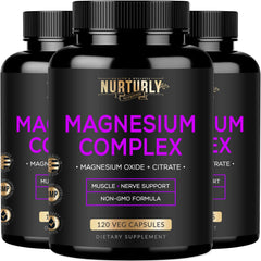 Nurturly magnesium citrate-oxide 500mg bottle closeup supporting muscle and bone health.